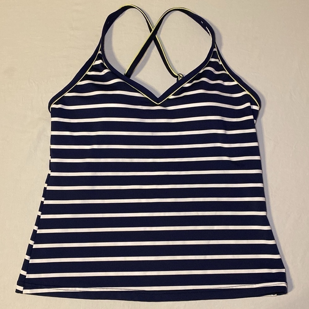 JAG Women’s Navy and White Striped Criss Cross Tankini Size Medium EUC